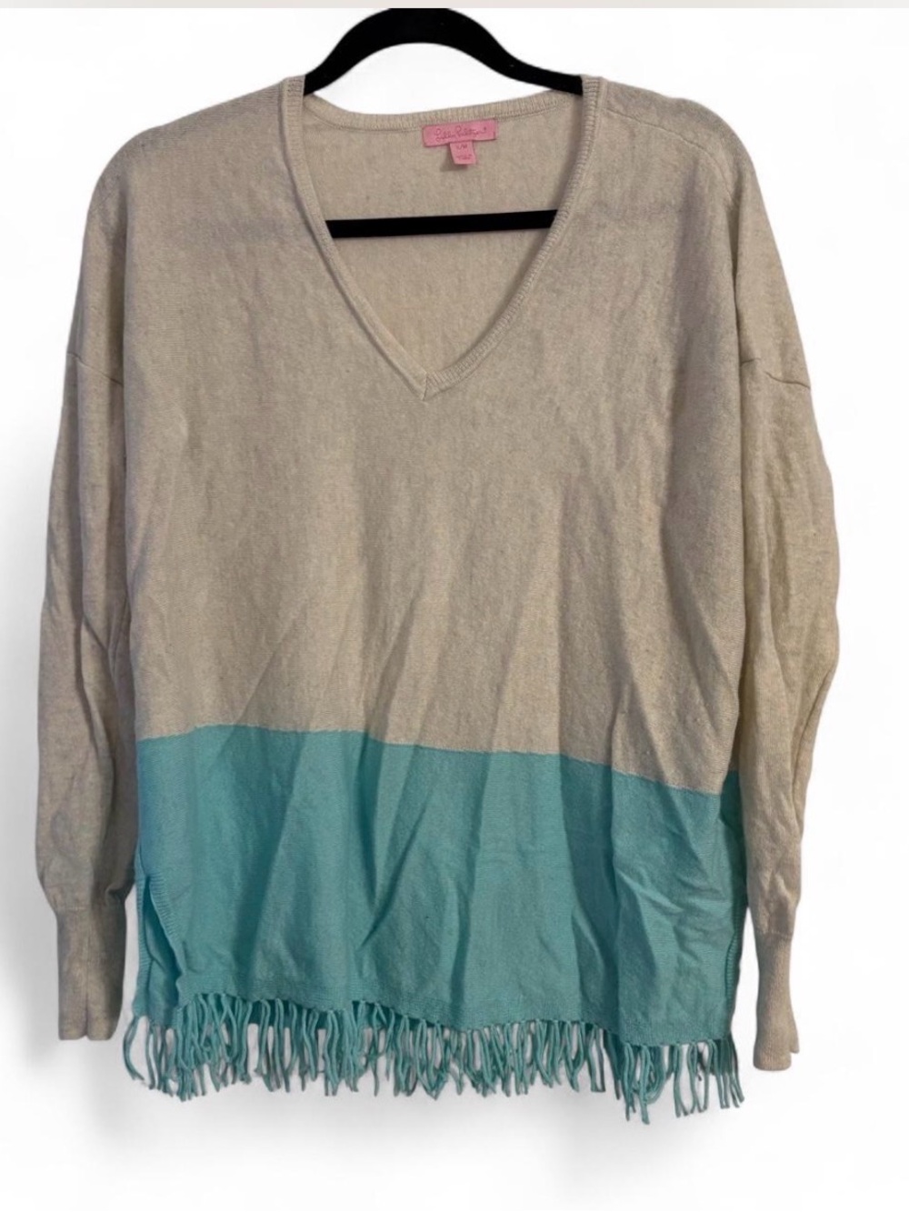 Lilly Pulitzer Teal and Cream 100% Cashmere Sweater